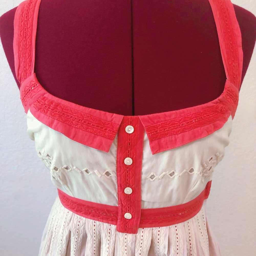 Anthropologie Viola Coral/beige eyelet dress.